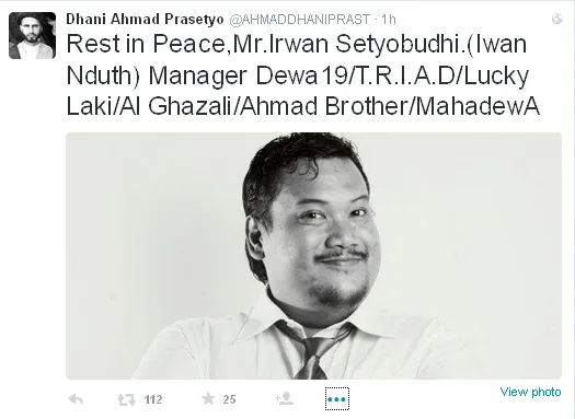 Tweet Ahmad Dhani untuk Iwan Ndut / © Twitter
