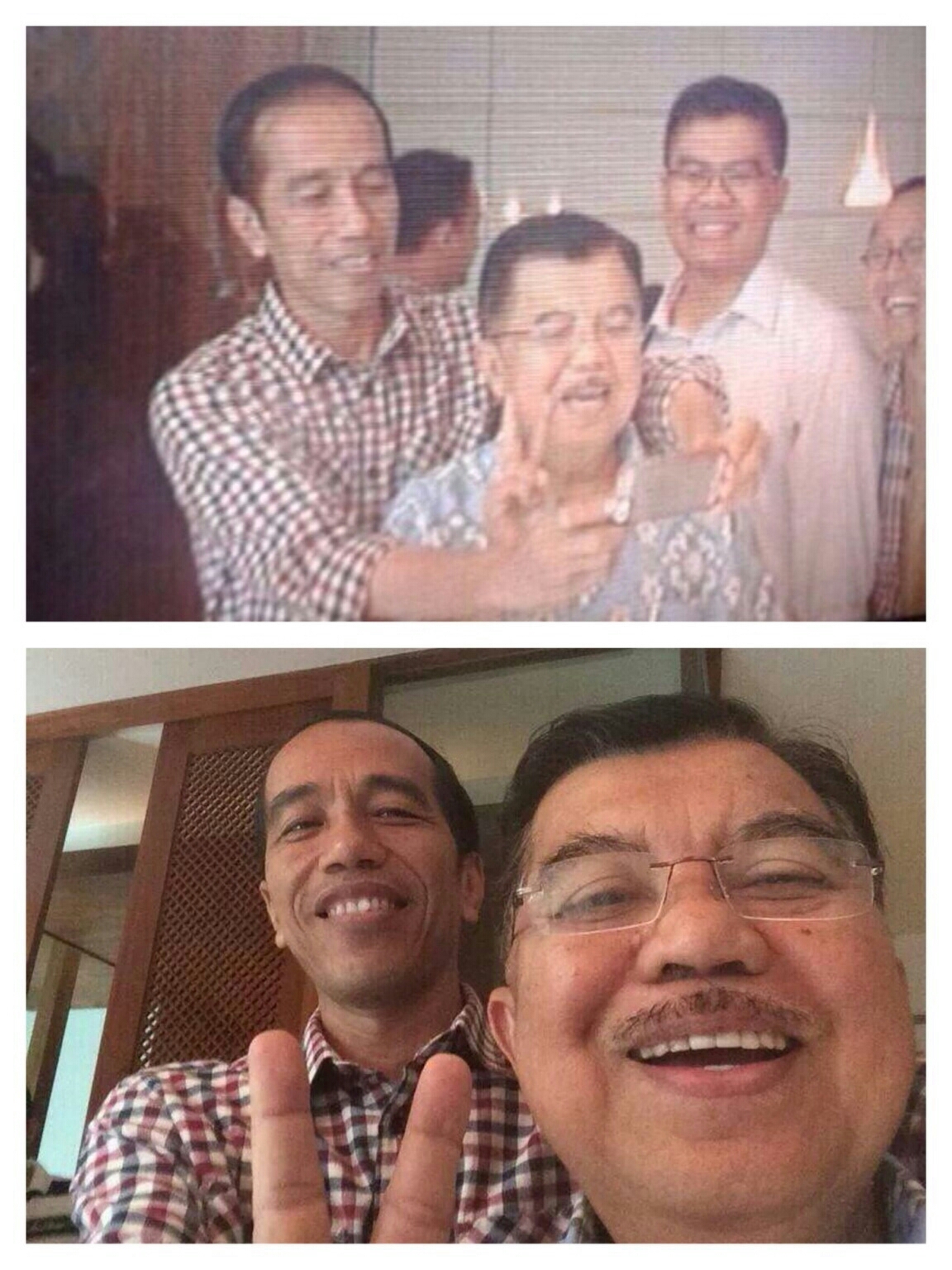 Mengintip proses pembuatan foto selfie Jokowi - Jusuf Kalla. (Twitter)