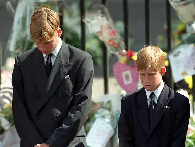 Seperti inilah wajah sedih William dan Harry di pemakaman Putri Diana © dailymail.co.uk