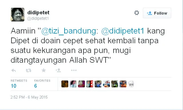 Status Didi Petet @foto: Twitter/didipetet