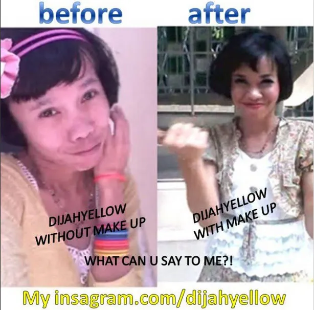Hodijah sebelum dan sesusah make-up @ Instagram/Dijah Yellow