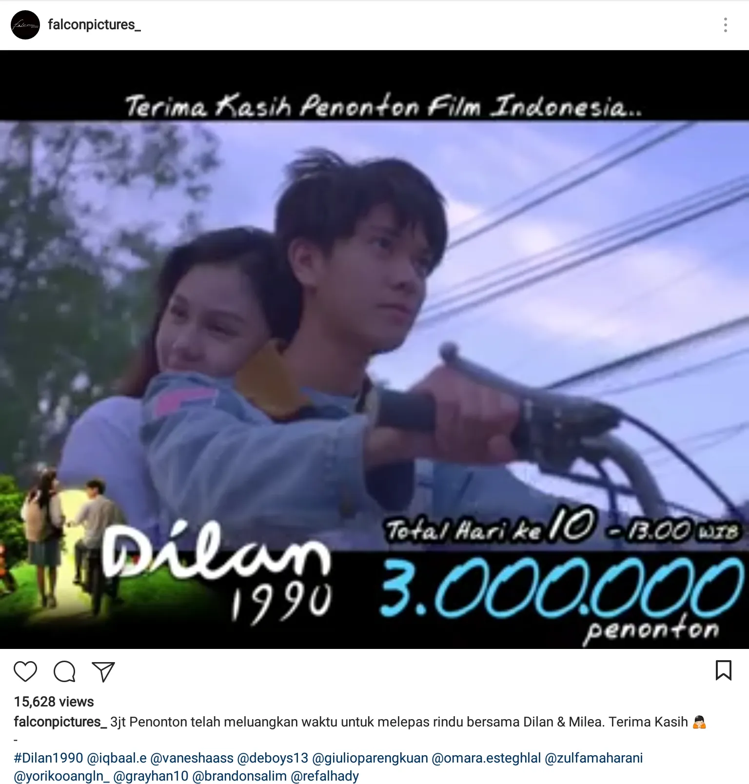 Selamat untuk tim DILAN 1990 © instagram.com/falconpictures_