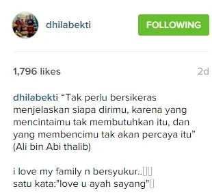 Dilla tetap mencintai Indra Bekti ©instagram/dhilabekti