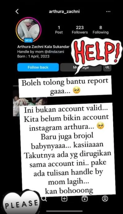 Tapi Dinda membantah dan menjelaskan kalau akun itu palsu, bukan dia atau sang suami yang membuat.