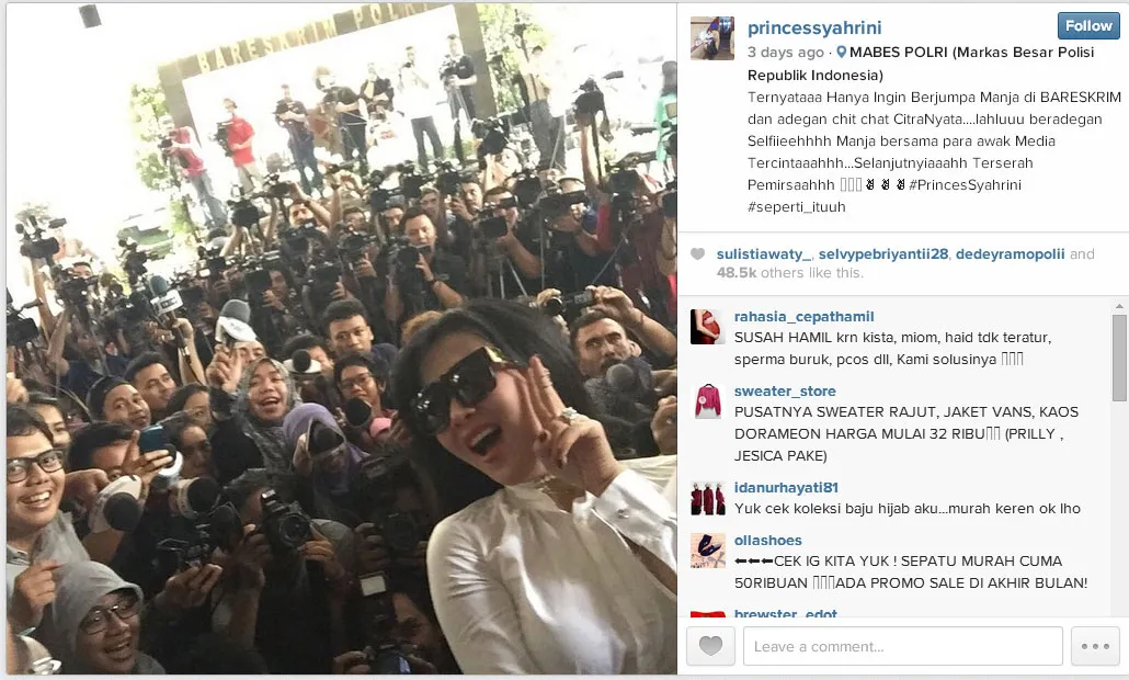 Syahrini berselfie manja usai diperiksa polisi. ©instagram.com/princessyahrini