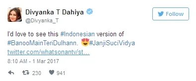 Divyanka bahagia karena serial lawasnya tayang di Indonesia ©twitter