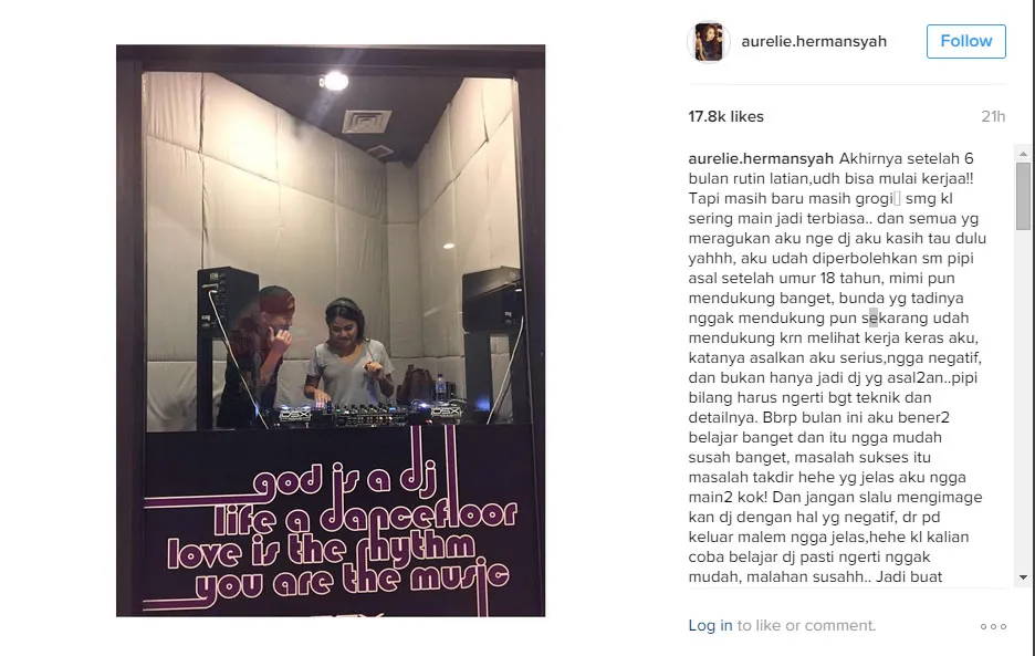 Aurel saat belajar nge-DJ © instagram.com/aureliehermansyah