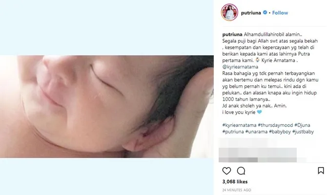 Ucapan syukur Putri Una di Instagram. © Instagram/putriuna