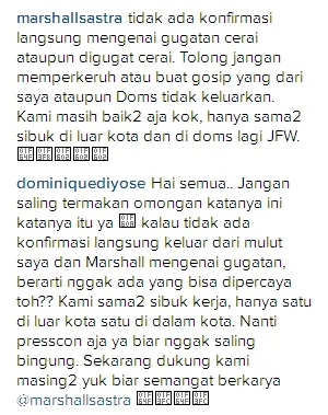 Domi bantah dirinya dan sang suami akan berpisah. ©instagram/marshallsastra