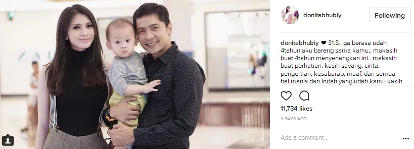 Ucapan cinta Donita untuk Adi © Instagram/donitabhubiy