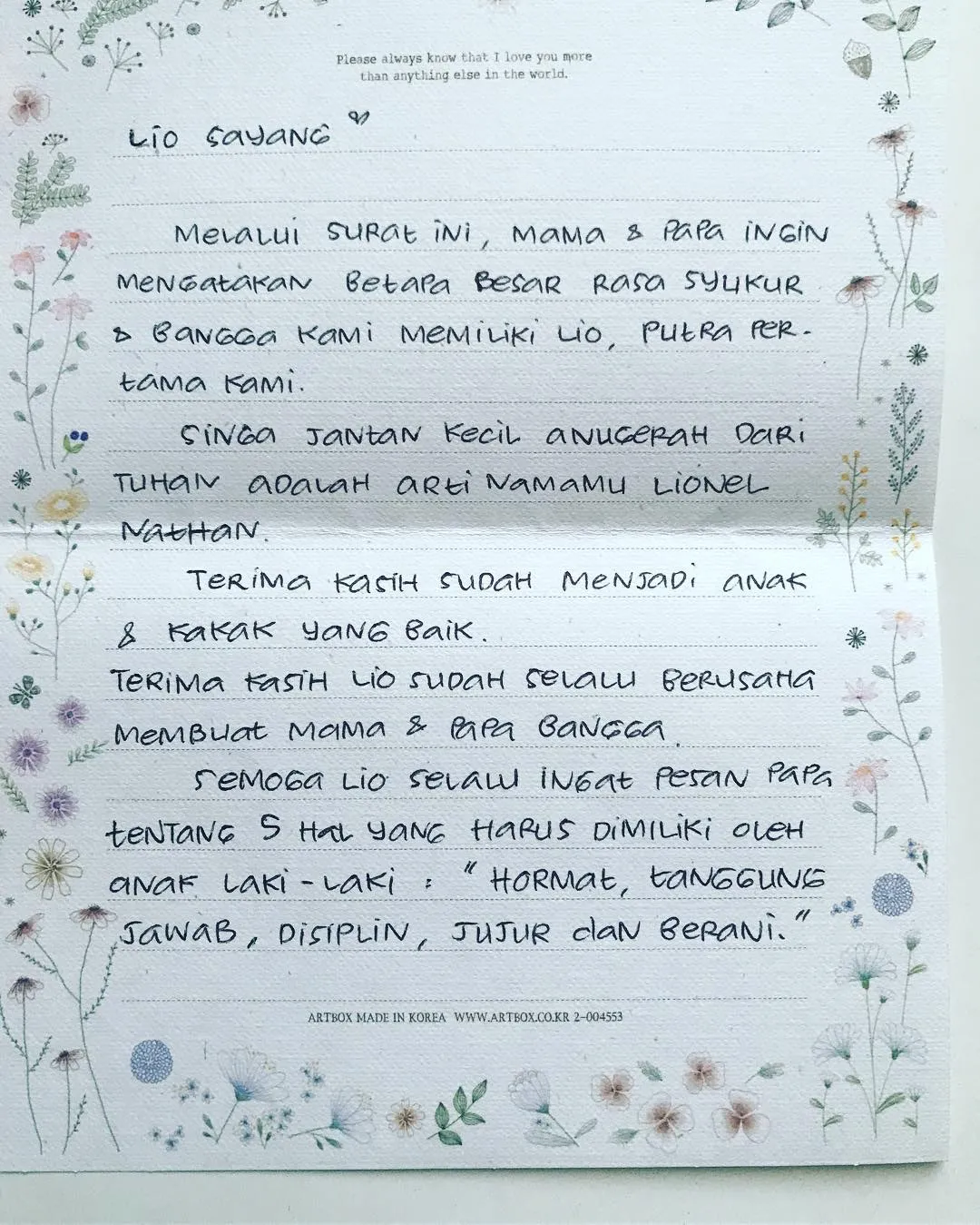 Surat Donna untuk Lio / Credit: Intsagram - dagnesia