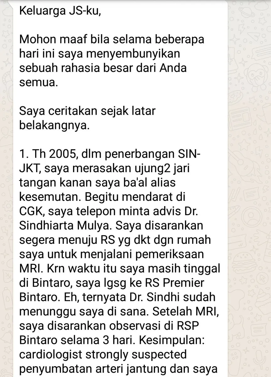 Pak Bondan ungkap kronologis penyakitnya melalui sebuah milis © twitter.com/arieparikesit