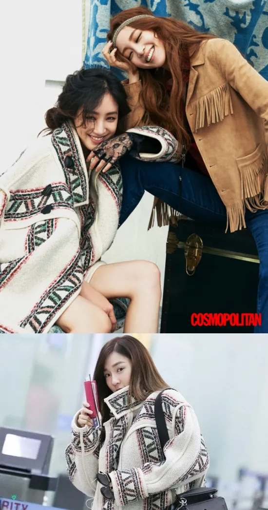 Jung Ryeo Won dan Tiffany mengenakan jaket sama. © allkpop.com
