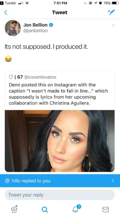 Vokalis All Time Low, Jon Bellion, sebut dirinya memproduseri lagu duet Demi Lovato dan Christina Aguilera © twitter.com/stayalivecth