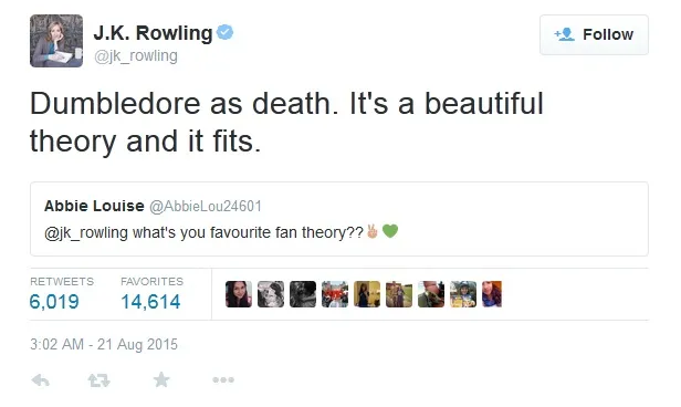 Postingan Rowling soal teori Kisah Tiga Saudara