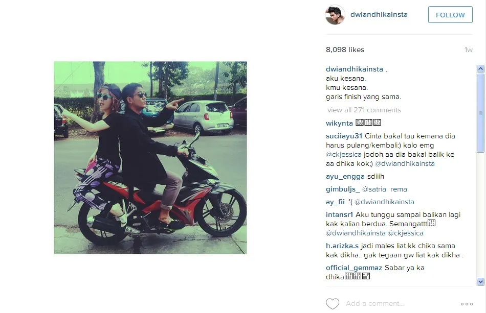 Benarkah Dwi Andhika galau karena Chika sedang dekat dengan Deddy Corbuzier? © instagram/dwiandhikainsta