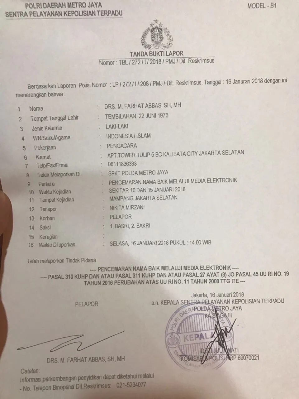 Setelah melaporkan Vicky Prasetyo, kini Farhat Abbas memilih melaporkan Nikita Mirzani. cr: KapanLagi.com/Adi Abbas Nugroho