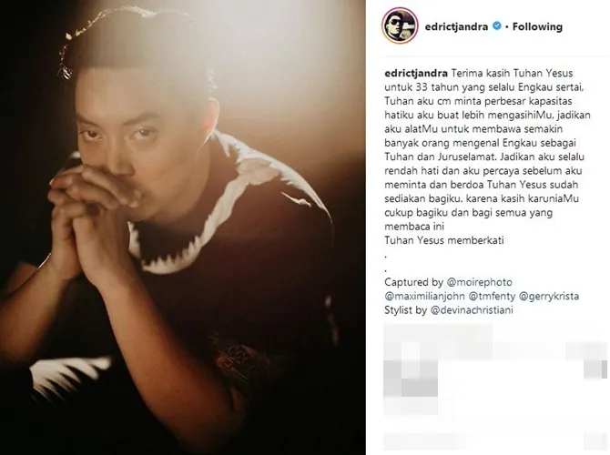 Doa dan harapan Edric Tjandra saat ulang tahun. © Instagram/edrictjandra