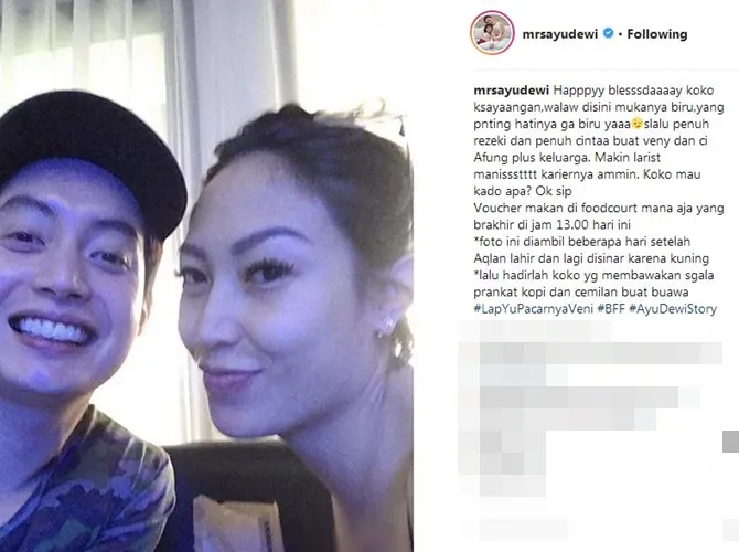 Ucapan Ayu Dewi untuk sahabatnya di hari spesial. © Instagram/mrsayudewi