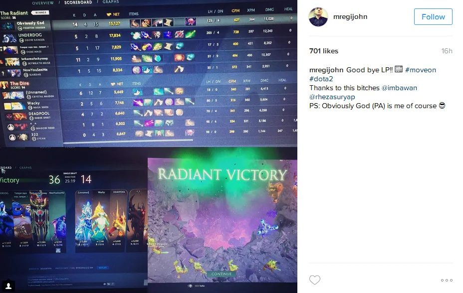 Egi sibuk maen DOTA 2 © Instagram/mregijohn