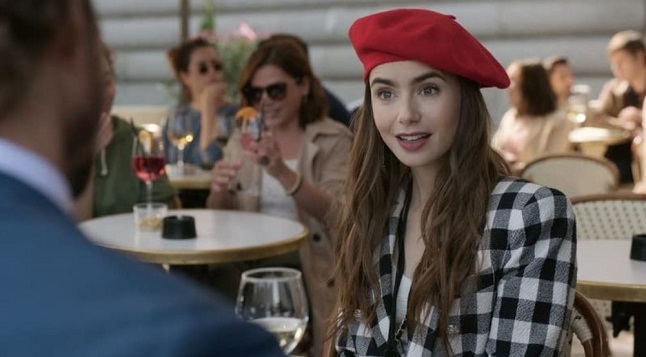 Emily is wearing a typical French beret