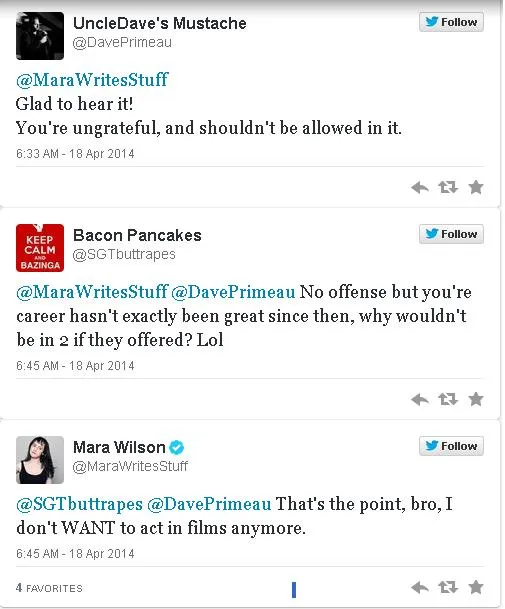 Beberapa twit yang menyindir Mara atas penolakannya untuk bermain dalam MRS. DOUBTFIRE 2.