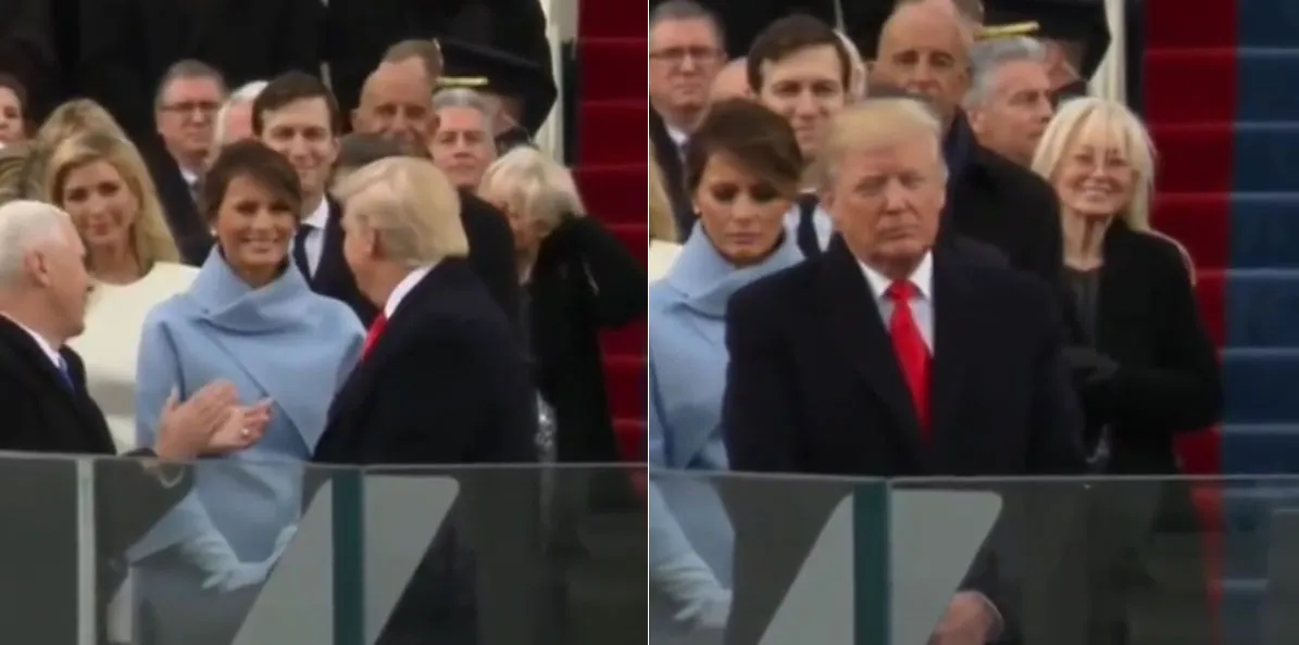 Ekspresi Melania sebelum dan sesudah diajak bicara Trump© Instagram.com/9gag