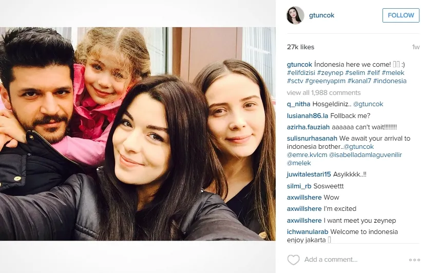 Bintang 'Elif' siap sapa Indonesia. @instagram/gtuncok