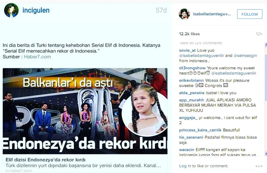 Ini dia artikel Turki yang memuat berita tentang kehebohan 'Elif' di Indonesia © Instagram.com/isabelladamlaguvenilir