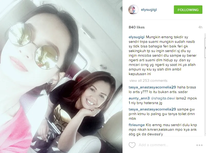 Elly Sugigi curhat di Instagram ©instagram/elysugigi