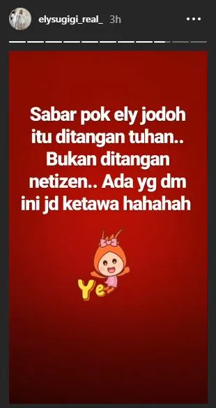 Salah seorang netizen pun bikin hatinya tenang © instagram.com/elysugigi_real