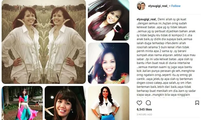 Isi curahan hati Elly Sugigi di akun Instagram-nya. © Instagram/elysugigi_real_