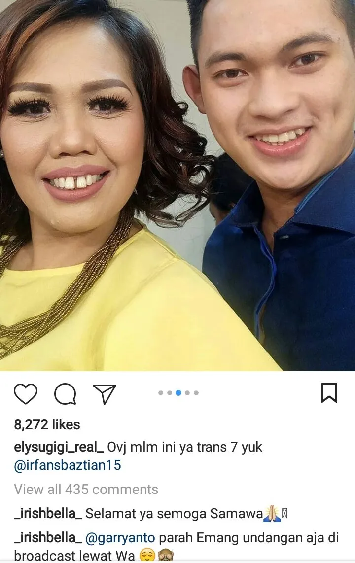 Irish Bella sampaikan selamat kepada Elly dan Irfan, sudah menikah? ©instagram/elysugigi_real_