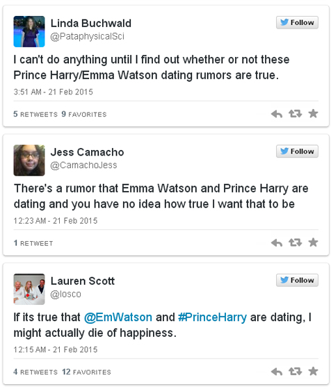Berbagai komentar fans tentang rumor kedekatan Emma dan Harry @ eonline.com