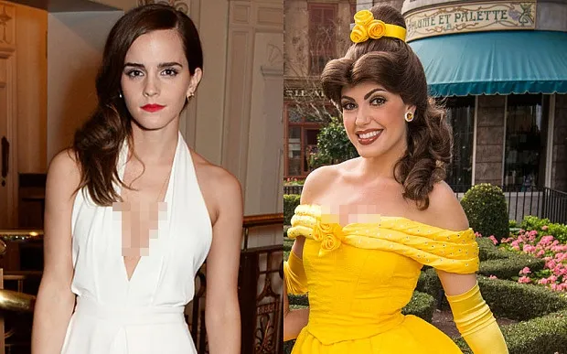 Emma Watson dan akankah dia tampak seperti gambar di kanan ketika menjadi Belle? © telegraph.co.uk