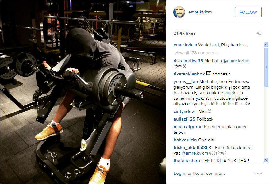 Potret Emre saat berolahraga disukai Gulcin Tuncok © Instagram.com/emre.kvlcm
