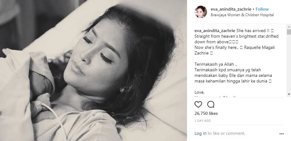 Eva Anindita melahirkan anak kedua berjenis kelamin perempuan. (Credit: instagram.com/eva_anindita_zachrie)