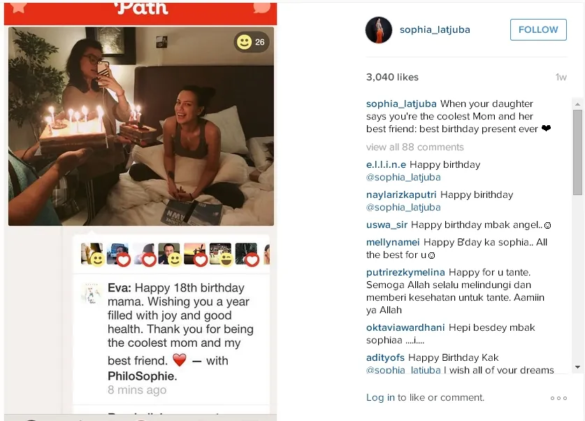 Eva Celia memberikan surprise ulang tahun untuk sang Mama. ©instagram.com/sophia_latjuba