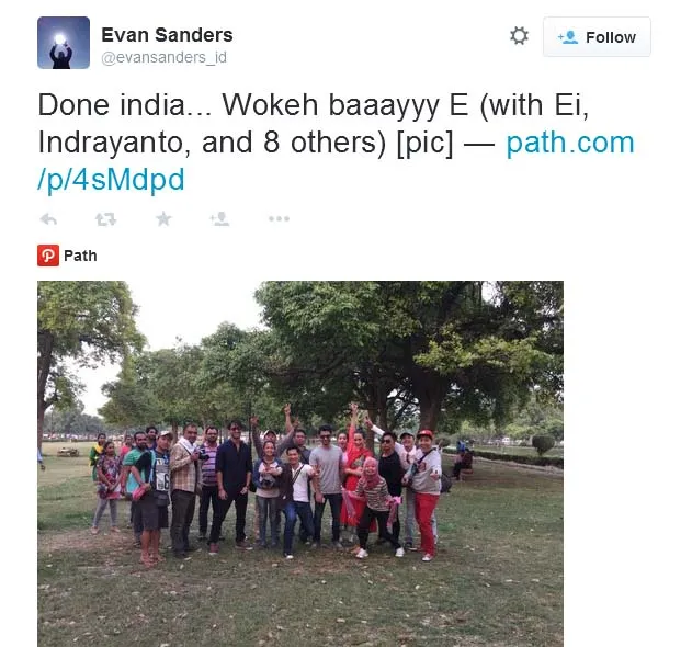 Evan Sanders pulang dari India. @twitter/evansanders