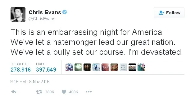 Tweet Chris Evans © Twitter