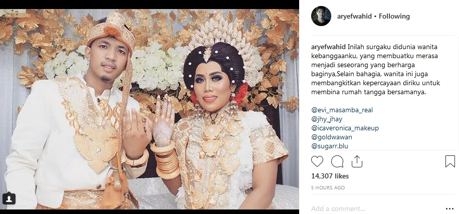 Arif puji Evi Masamba ©instagram/aryefwahid