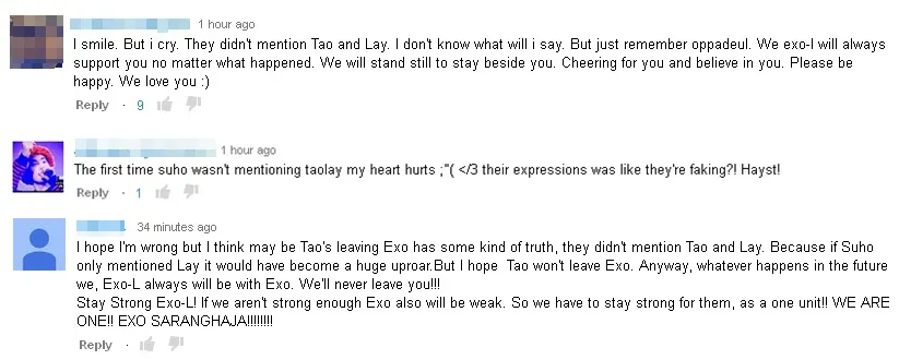 EXO-L yang khawatir karena Suho tak menyebut nama Lay dan Tao dalam ucapan terima kasihnya © YouTube