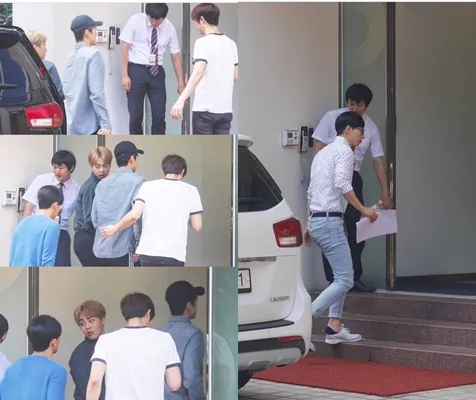 EXO dan Yoo Jae Suk bertemu di gedung SM (10/8) © sunbaek0506