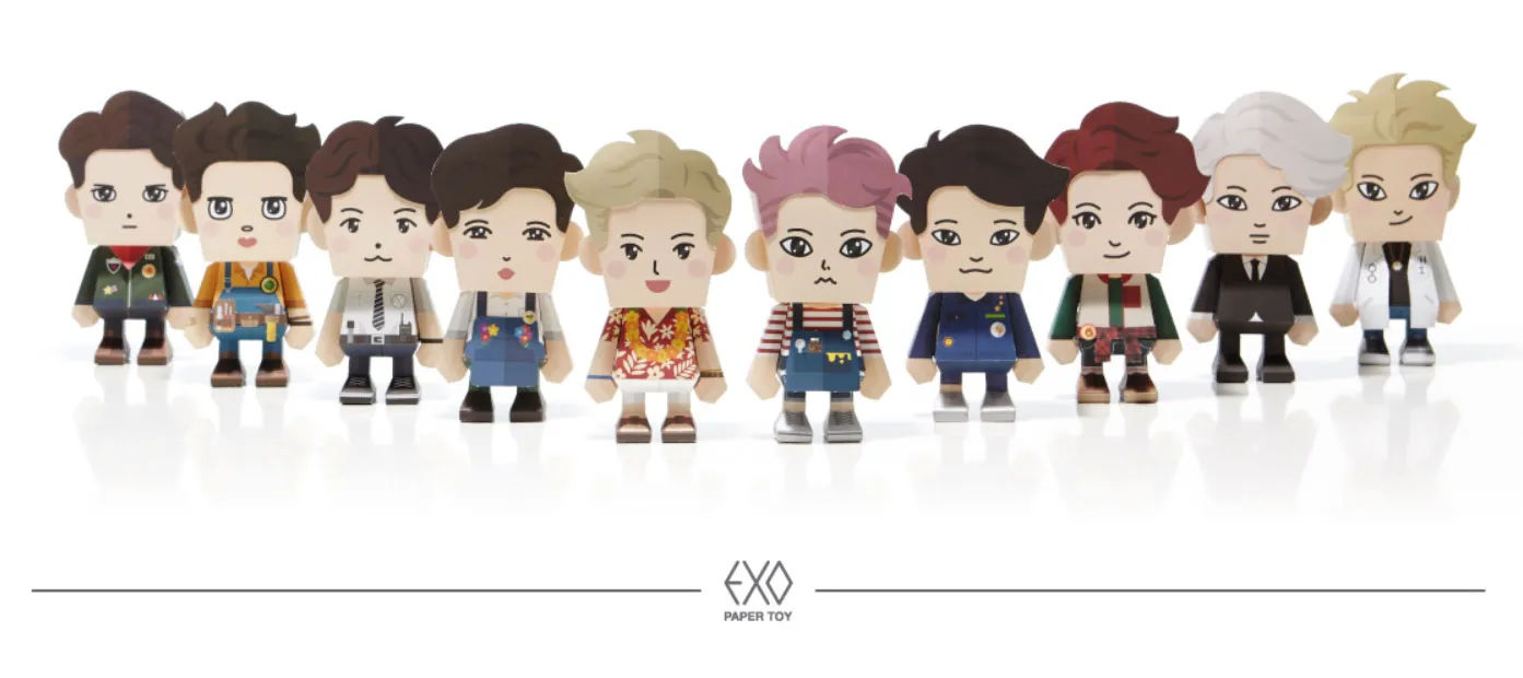 Paper toy EXO terbaru dengan formasi 10 member. ©koreaboo.com