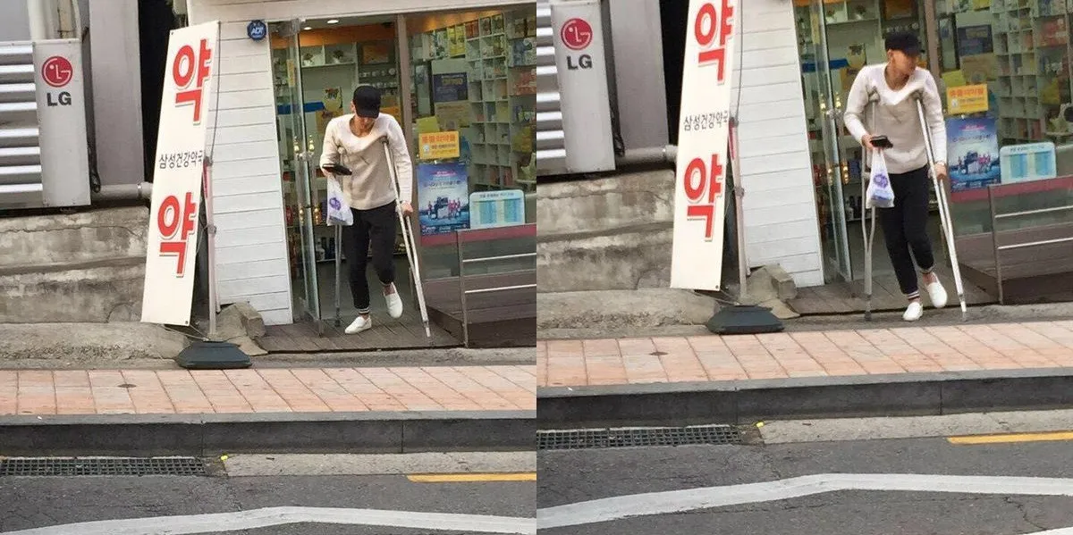 Tao EXO ketika membeli obat sendiri dengan keadaan kaki cedera, bikin fans pilu © koreaboo.com