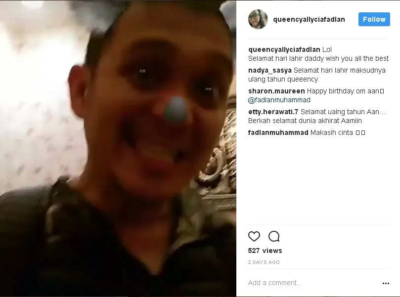 Putrinya juga mengucapkan untuk Fadlan instagram.com/queencyallyciafadlan