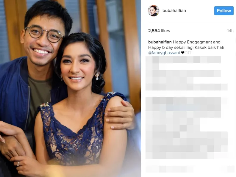 Fanny Ghassani lamaran di hari ulang tahunnya ©instagram/bubahalfian