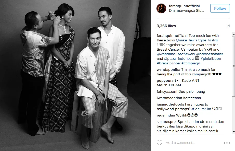 Farah bersama para cowok ganteng ikuti kampanye mendukung kesadaran publik akan kanker payudara © Instagram/farahquinnofficial