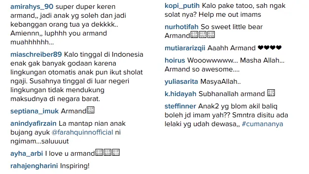 Komentar netizen melihat Armand © Instagram/farahquinnofficial