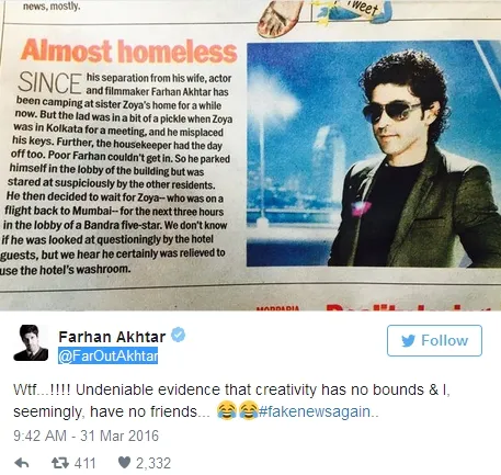 Farhan Akhtar meradang dengan berita ini ©twitter/faroutakhtar